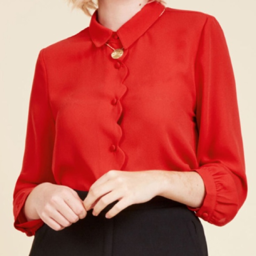 ModCloth red scalloped blouse - L